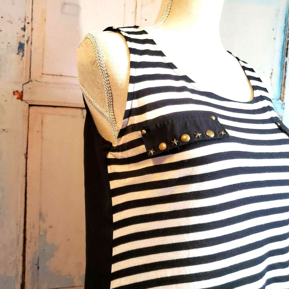 Black & White Tank Size S Nautical Sea Theme Grommets Hi Lo Sheer Back Cruise - Picture 5 of 8